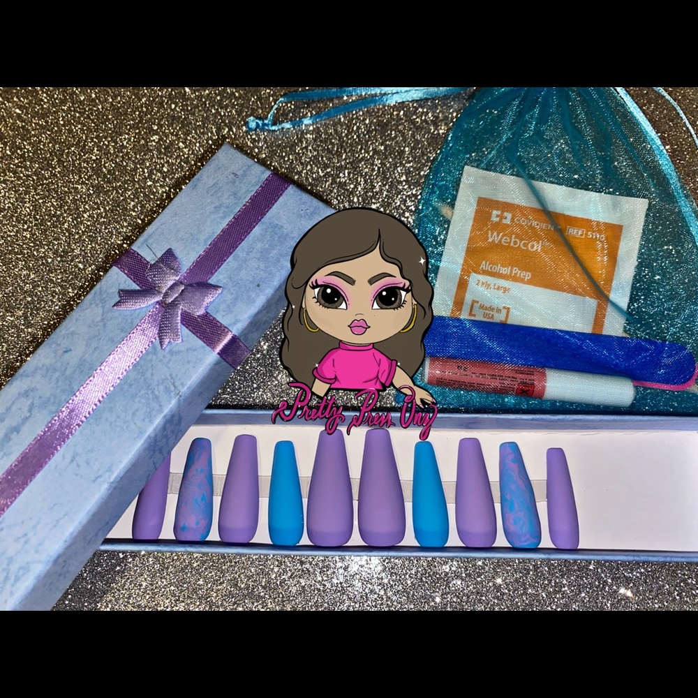 Matte Purple & Blue Swirl Press Ons